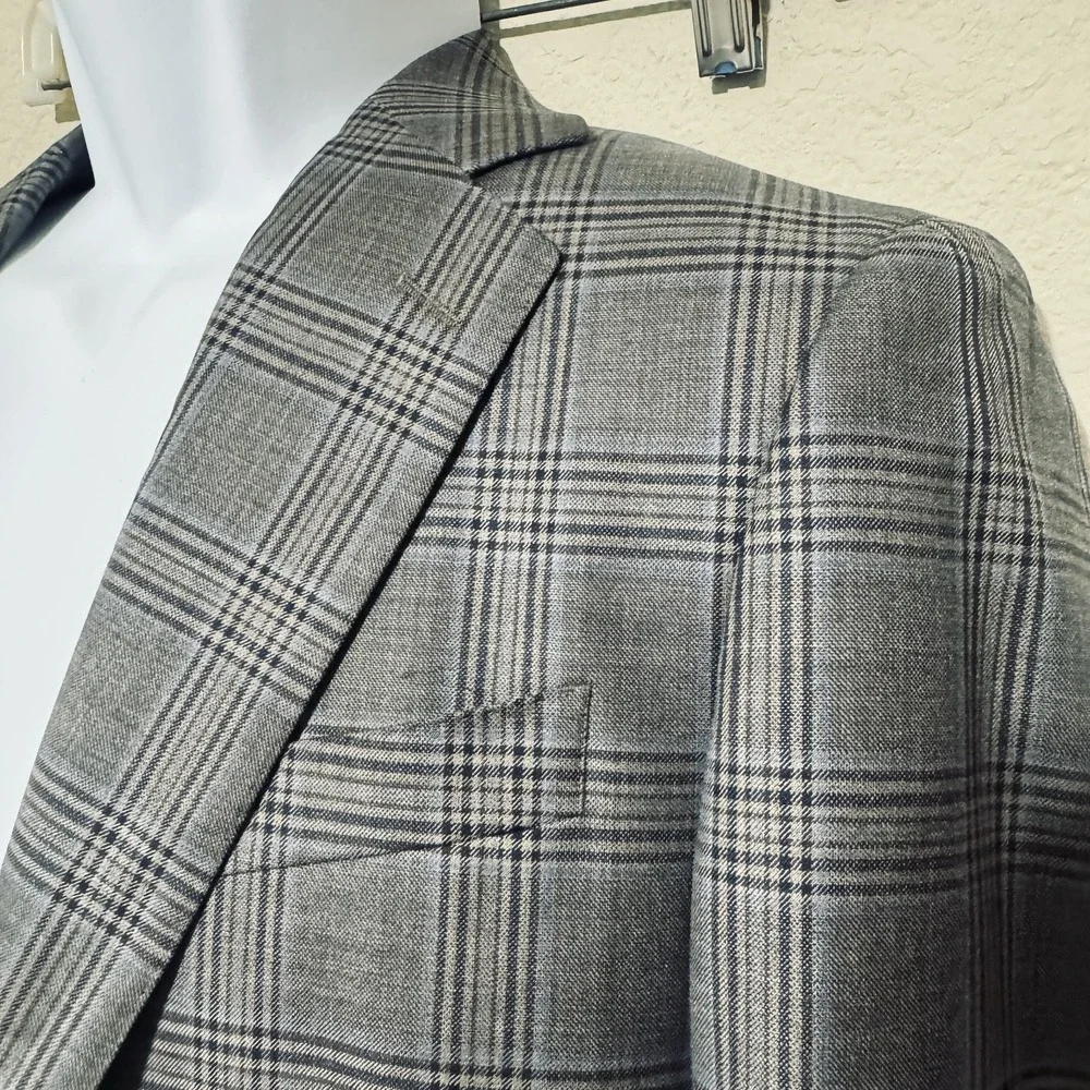 Q Clothiers Bespoke Jacket Grey Plaid 100% Wool Blazer Mens Sportcoat 40R